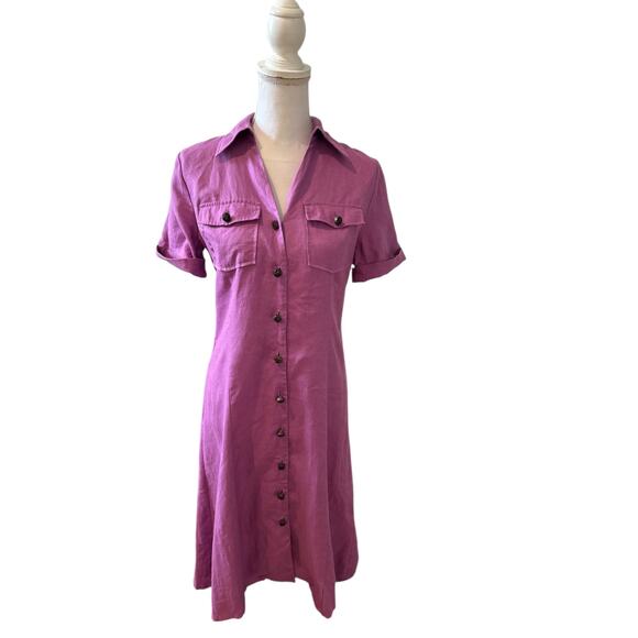 Charter Club Linen Midi Shirt Dress Amethyst 4 - Picture 1 of 6